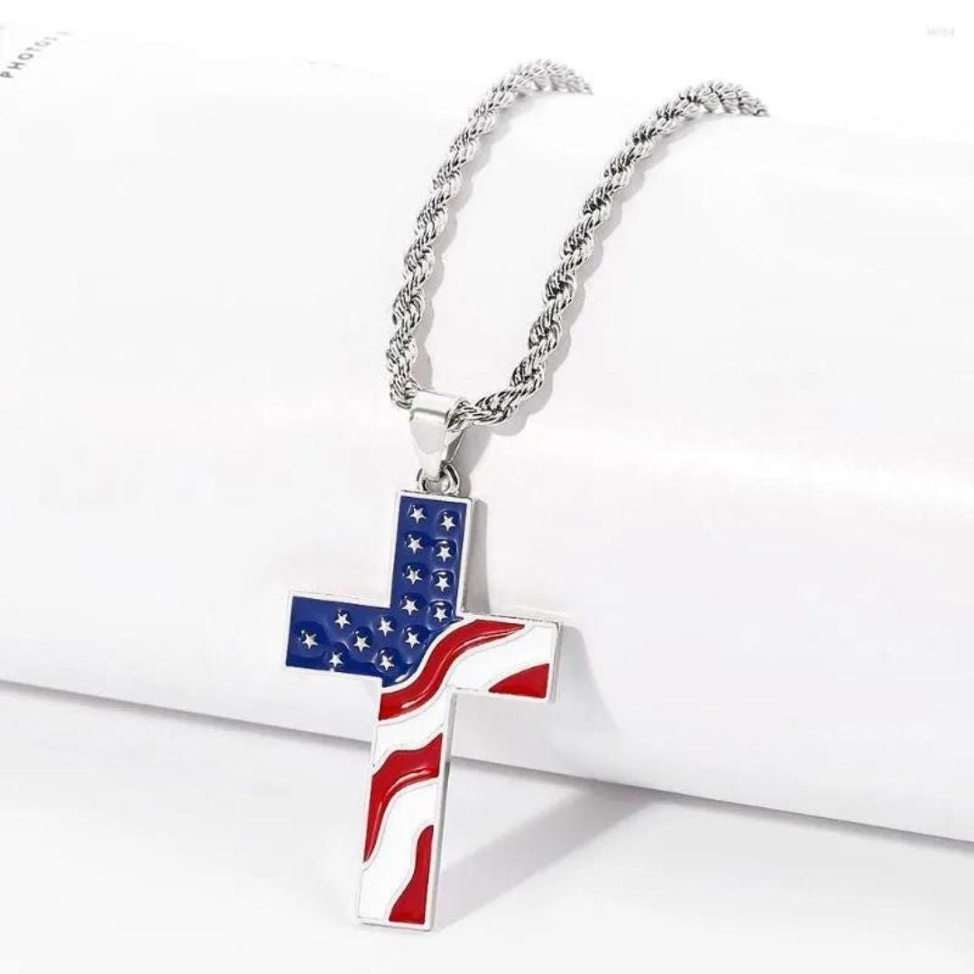 American Flag Cross Necklace