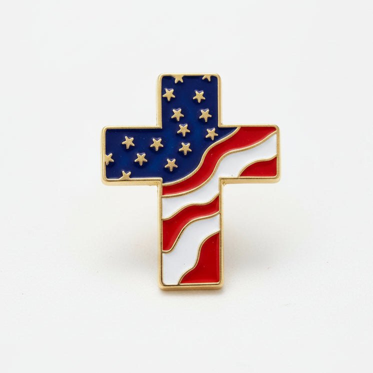 American Flag Filled Cross Lapel Pin
