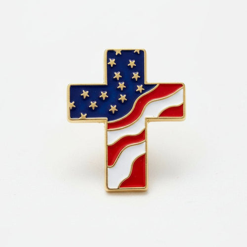 American Flag Filled Cross Lapel Pin