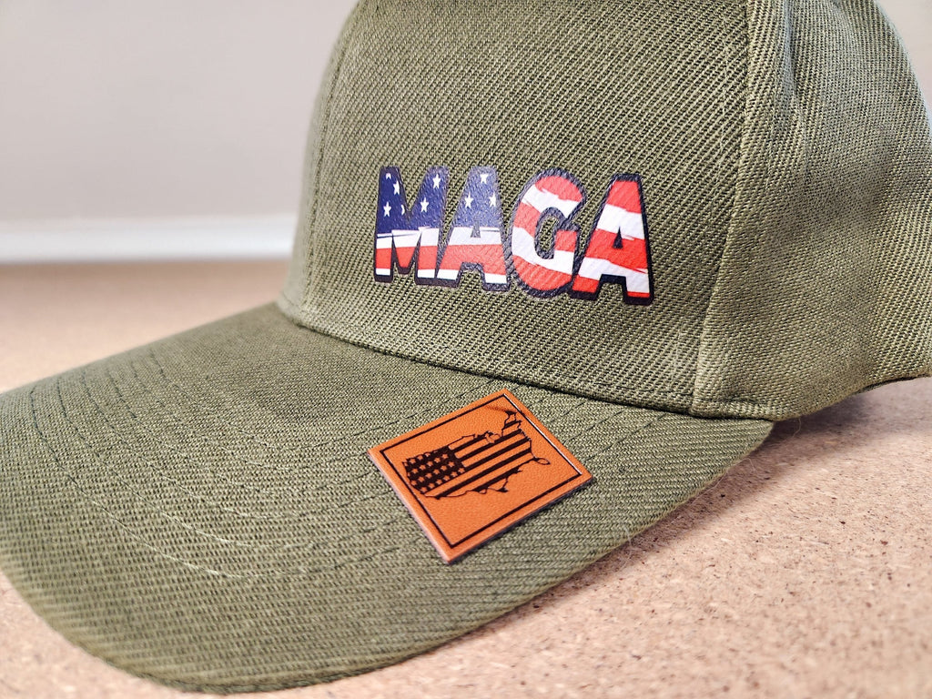 American Pride MAGA Hat with Leather USA Patch (Olive), photo 2