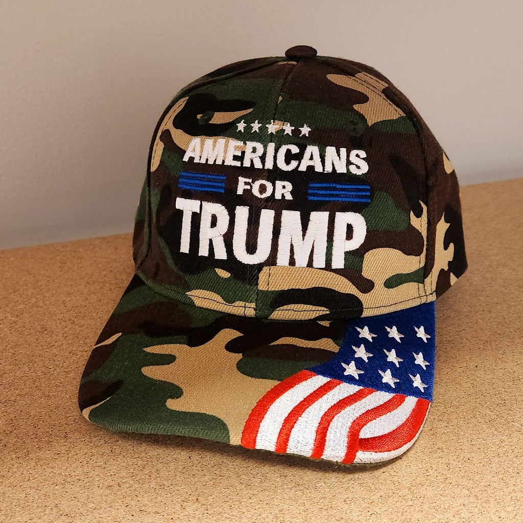Americans for Trump Hat w/Flag Bill (Camo)