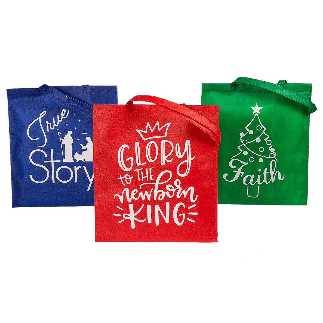 Christmas Themed Tote Bag, 3-pack