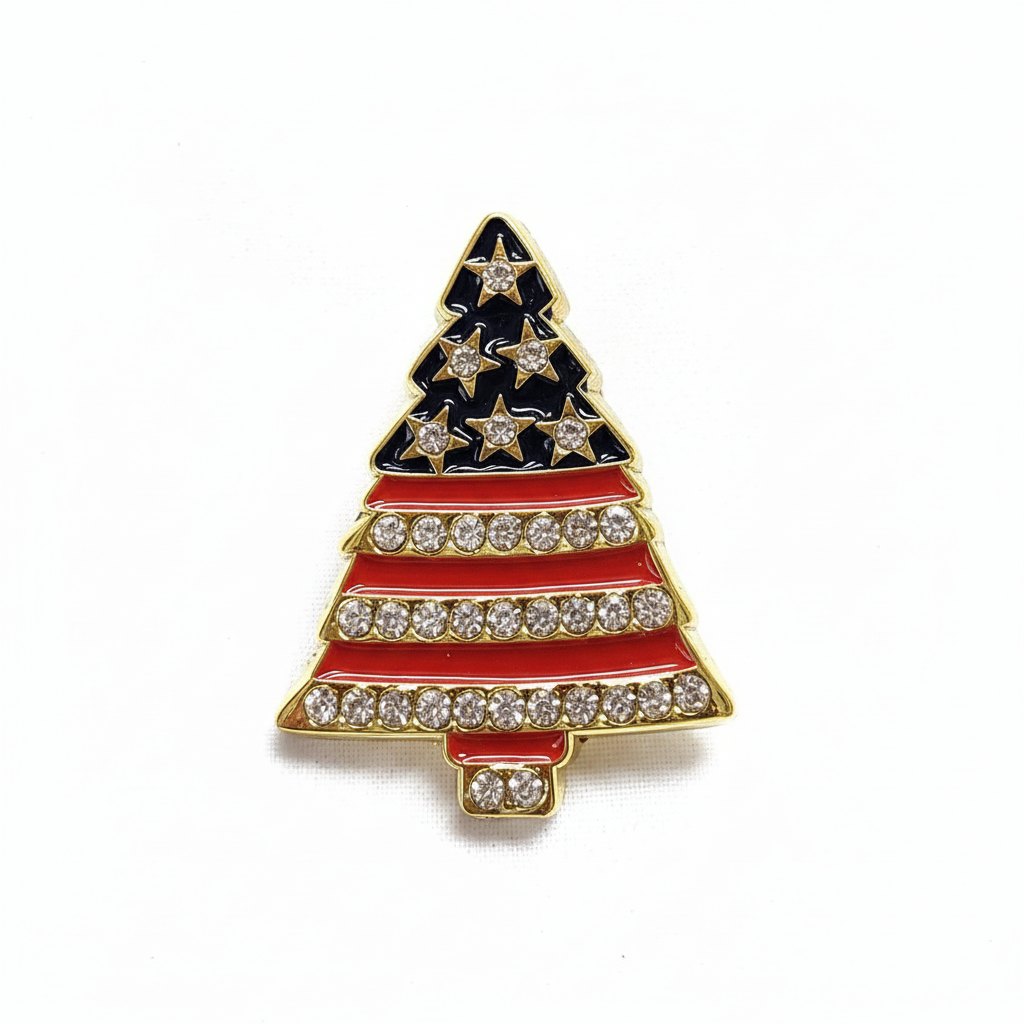 Christmas Tree Lapel Pin with Rhinestones