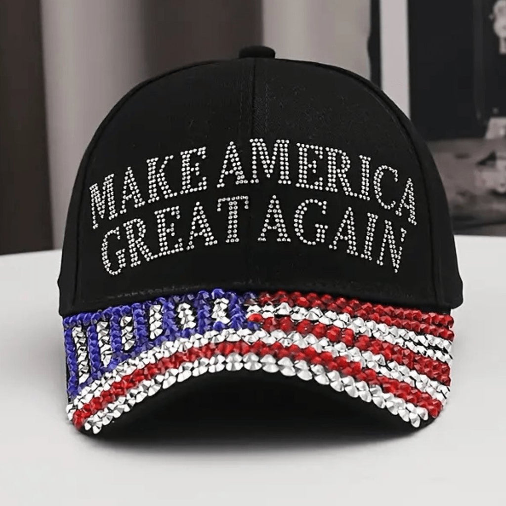 Make America Great Again Rhinestone Flag Hat (Black)