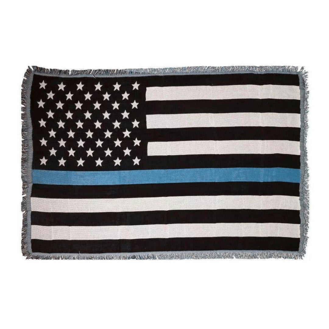 Thin Blue Line Flag Hand Woven Blanket, 4 x 6 ft