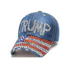 Trump American Flag Rhinestone (Denim w/Flag Bill) Hat
