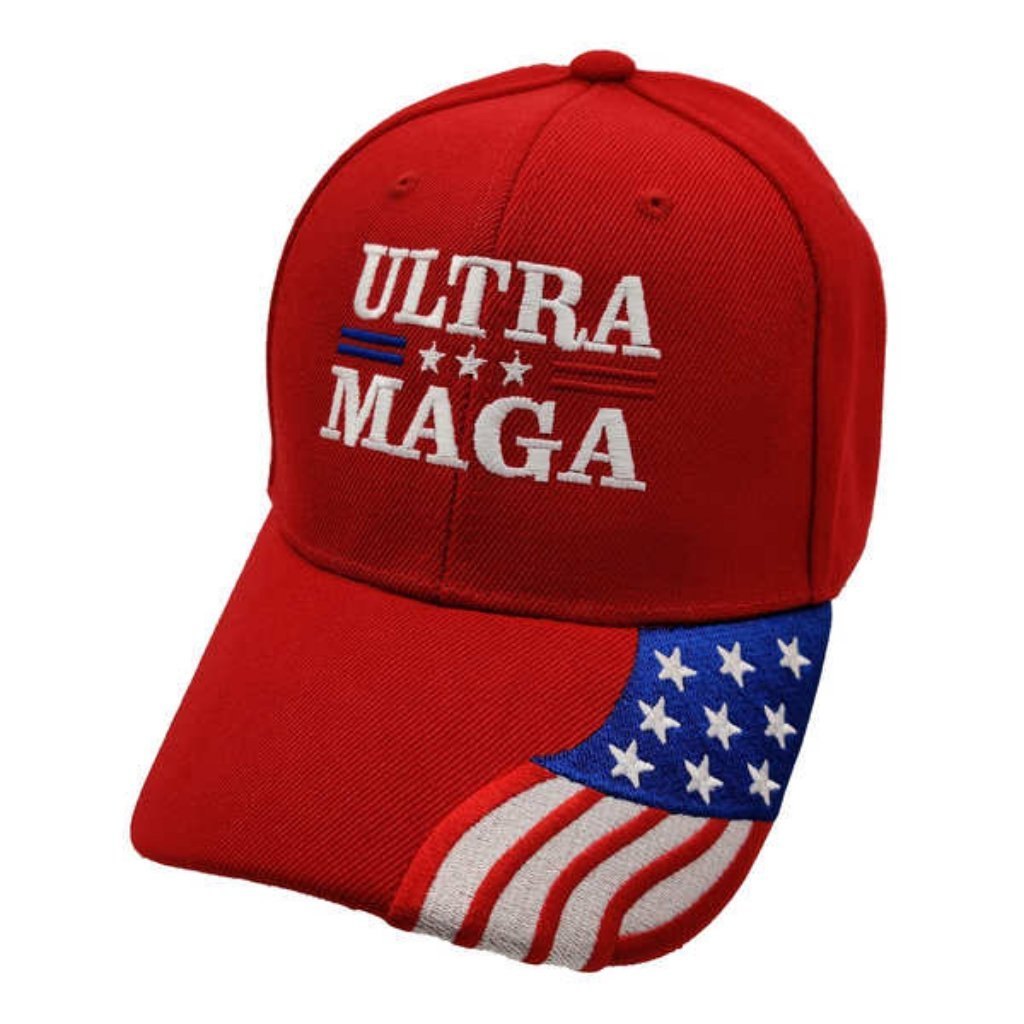 Ultra MAGA Hat w/Flag Bill (Red)