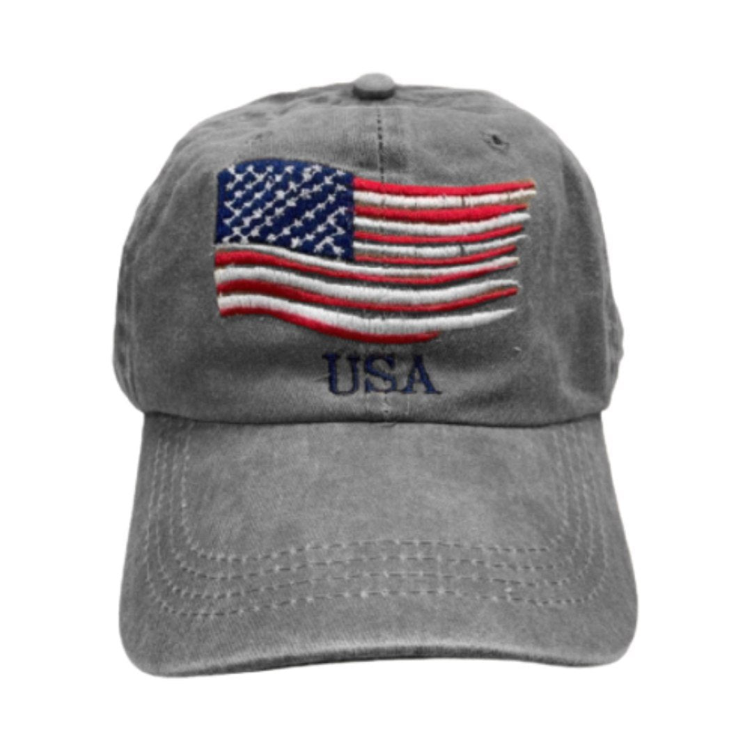 USA American Waving Flag Hat (Grey)