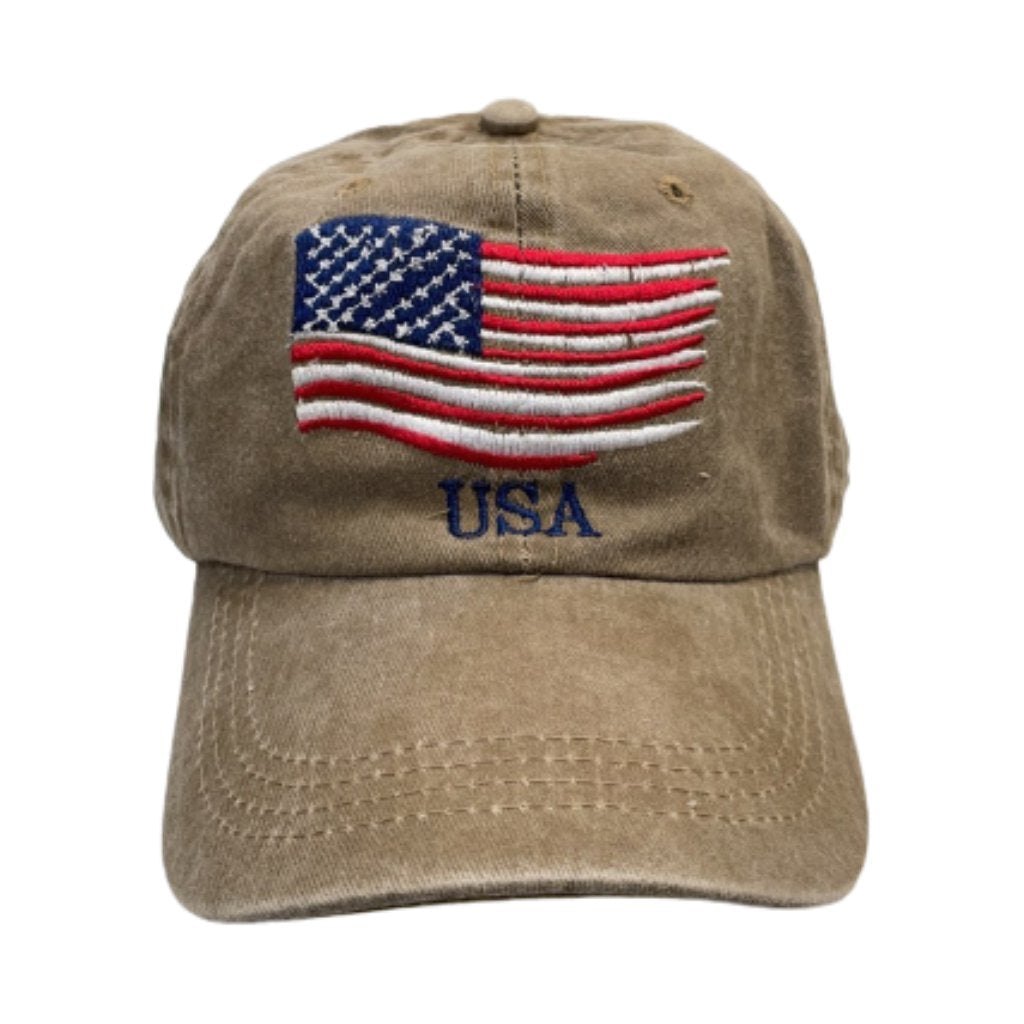 USA American Waving Flag Hat (Khaki)