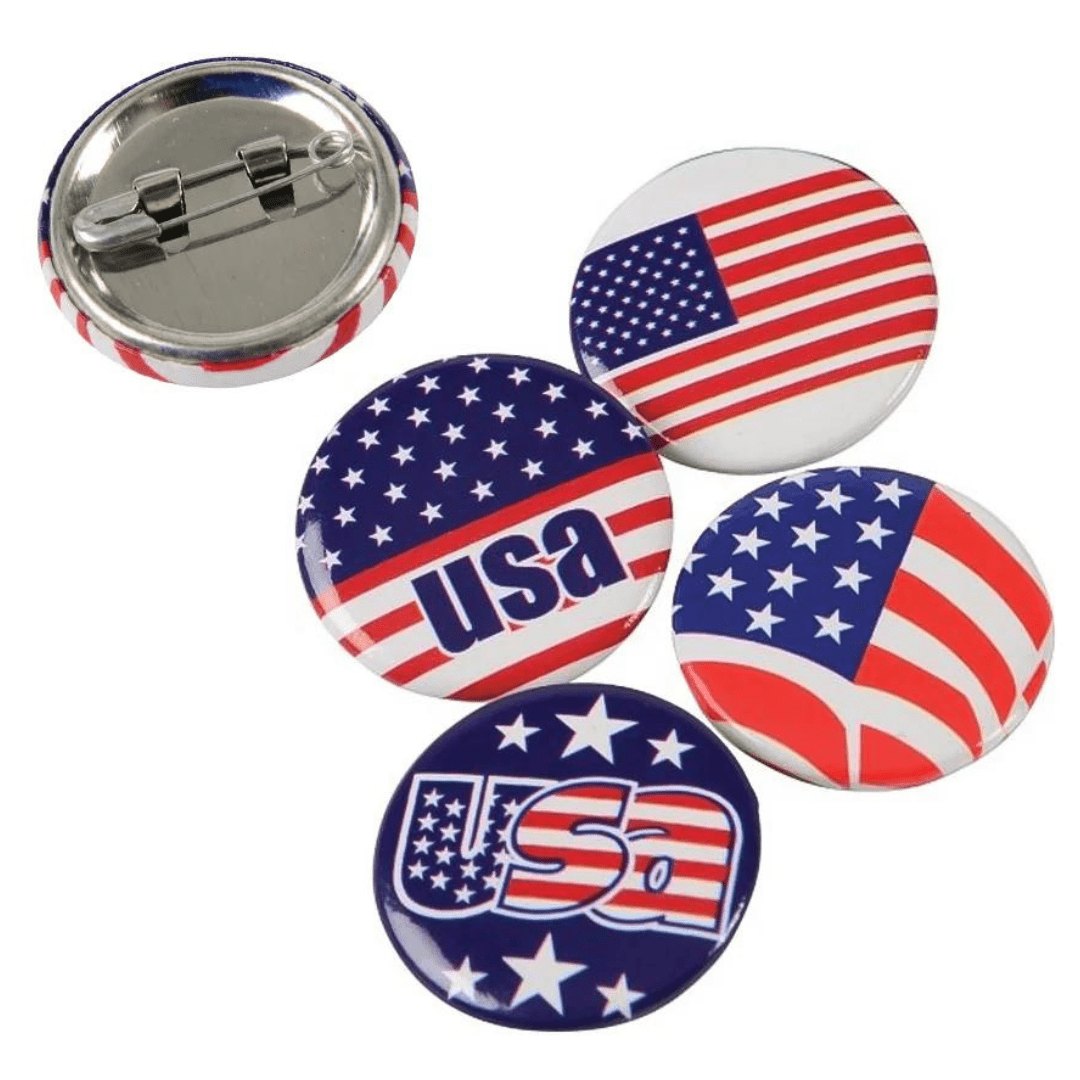 USA Flag Button, 4-pack