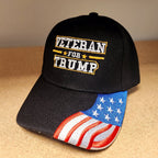 Veteran for Trump Hat w/Flag Bill (Black)