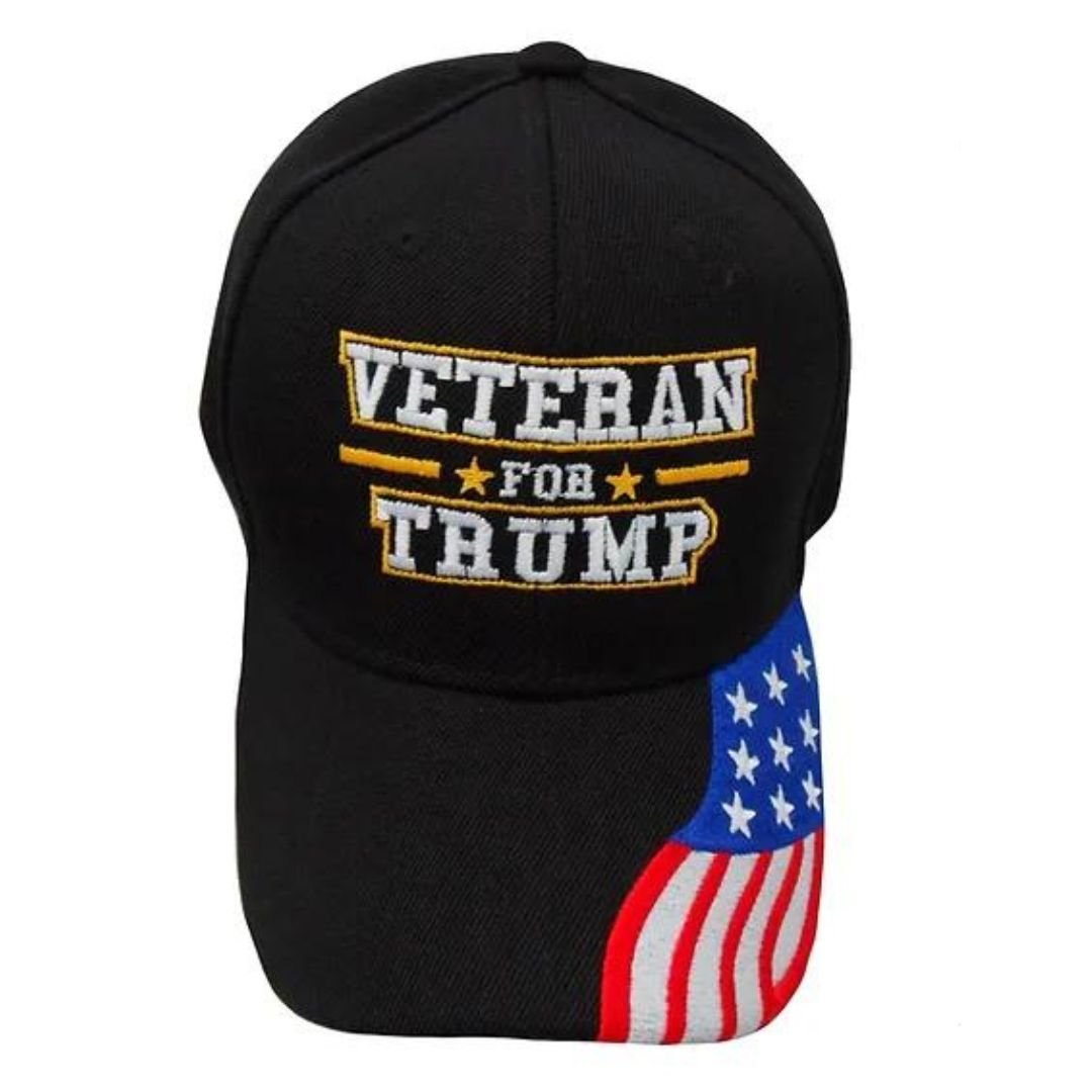 Veteran for Trump Hat w/Flag Bill (Black), photo 2