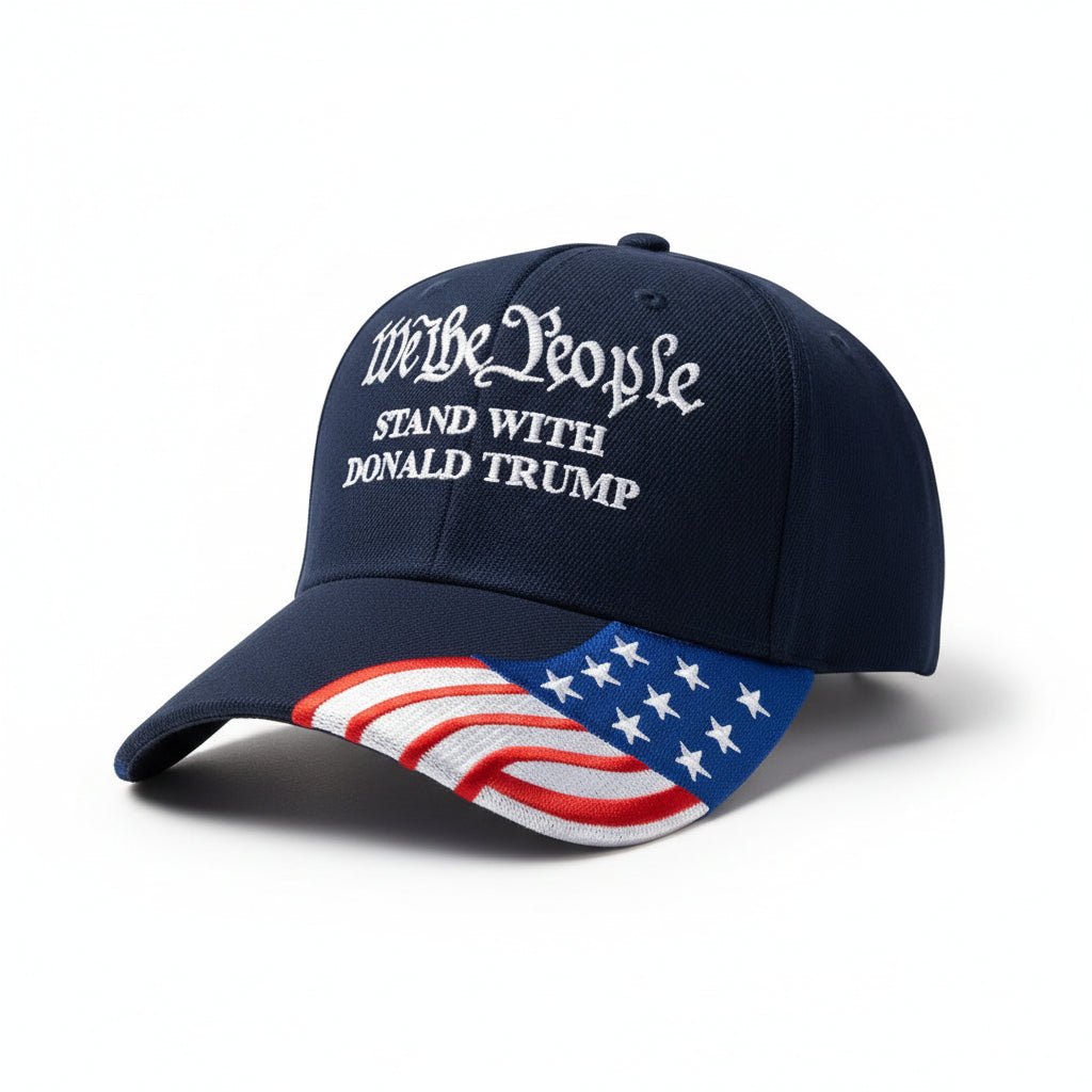 We the People Stand with Trump (w/flag bill) Hat (Navy)